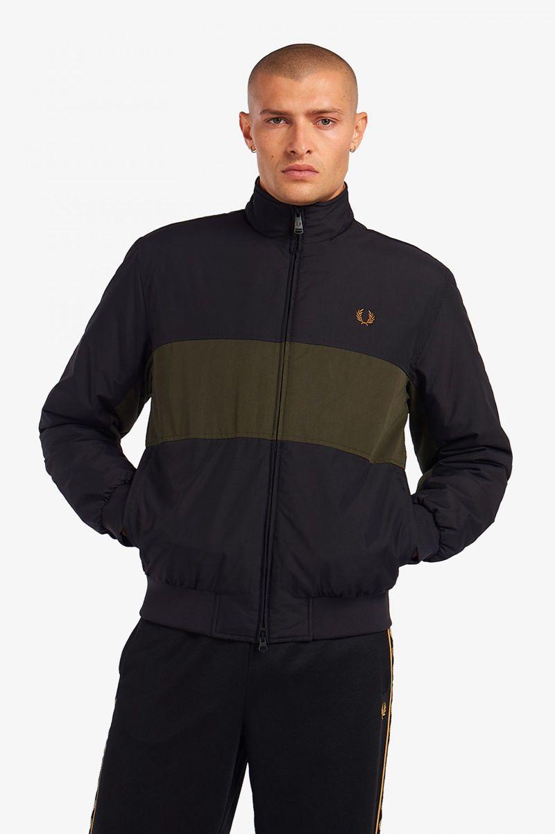 Black Fred Perry Colour Block Padded Brentham Men\'s Jackets | PH 1183EBCX